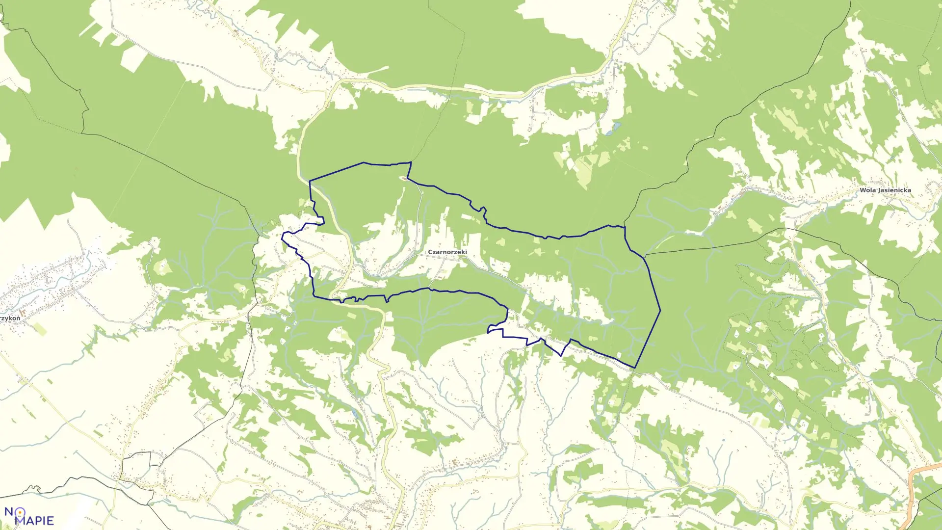 Mapa obrębu Czarnorzeki w gminie Korczyna