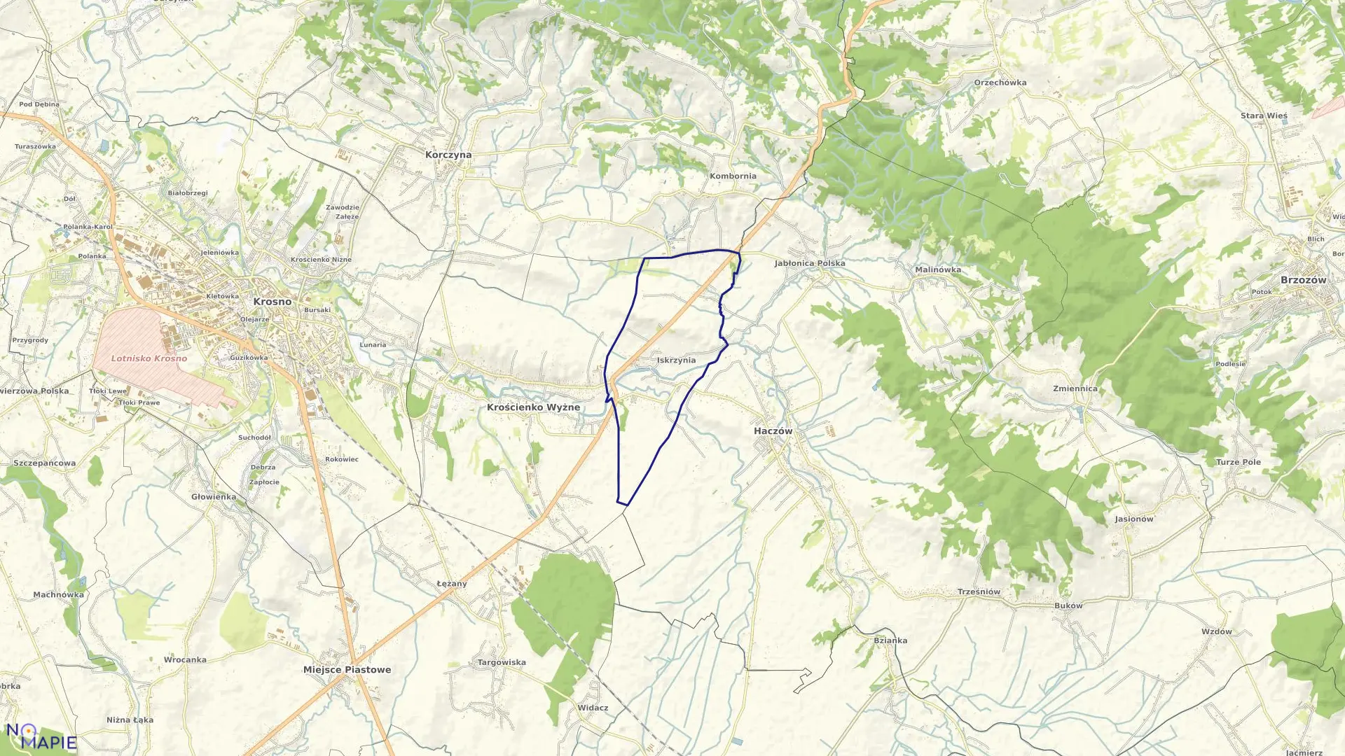 Mapa obrębu Iskrzynia w gminie Korczyna