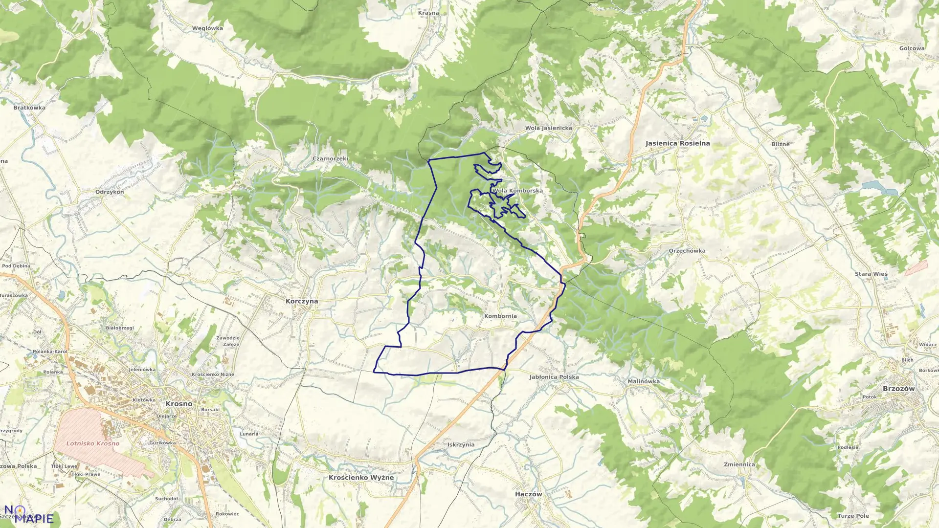 Mapa obrębu Kombornia w gminie Korczyna