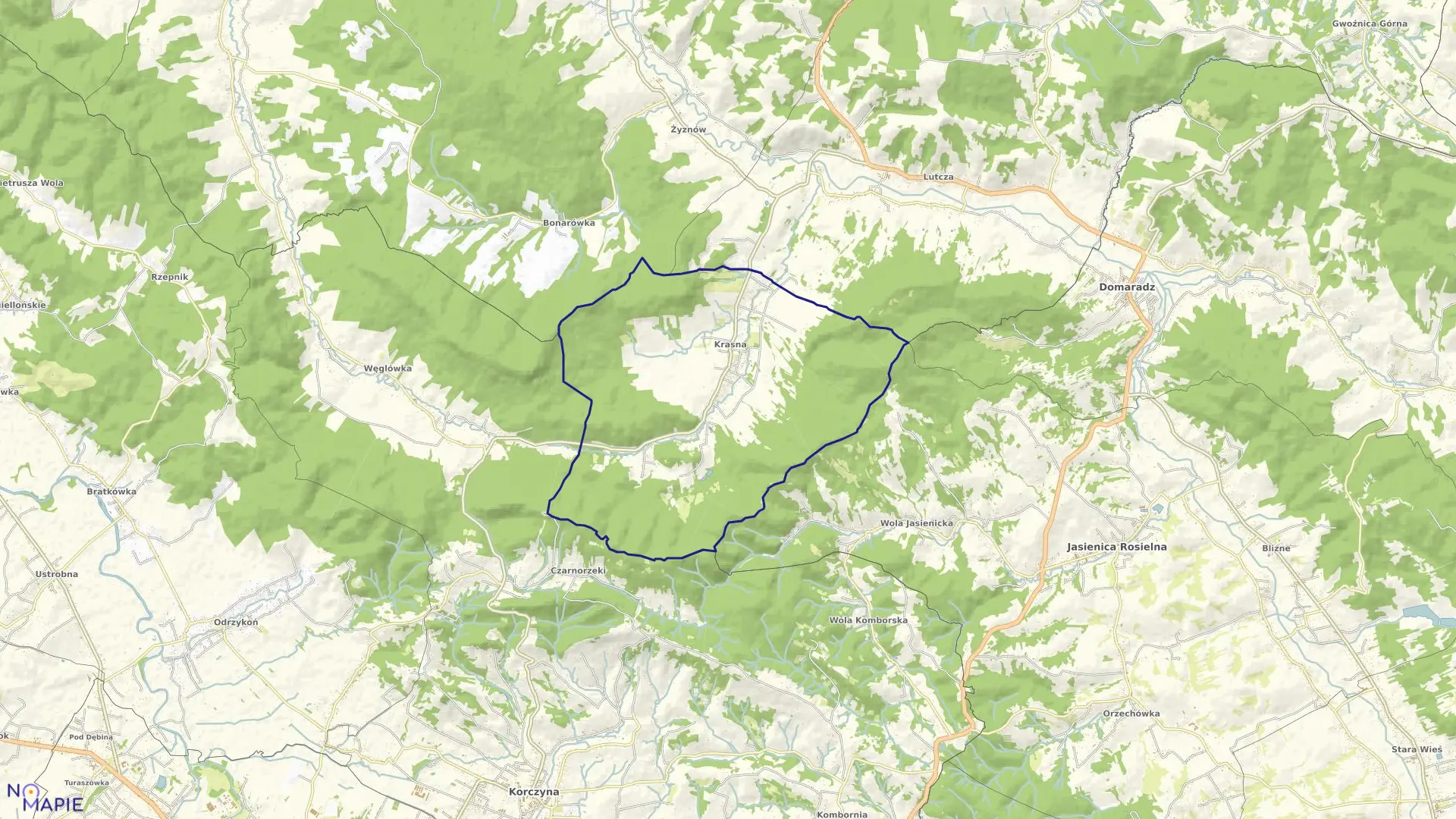 Mapa obrębu Krasna w gminie Korczyna