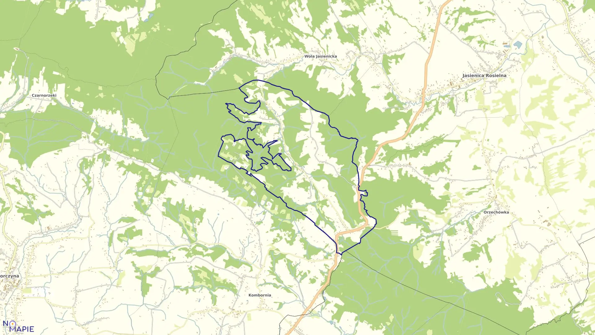 Mapa obrębu Wola Komborska w gminie Korczyna